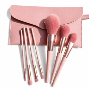 7Pcs Pink Makeup Brush Set with Travel Pouch