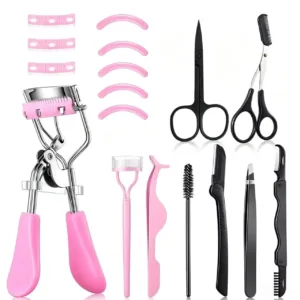 Eyelash Curler 9Pcs Set with Comb & Pink Handle